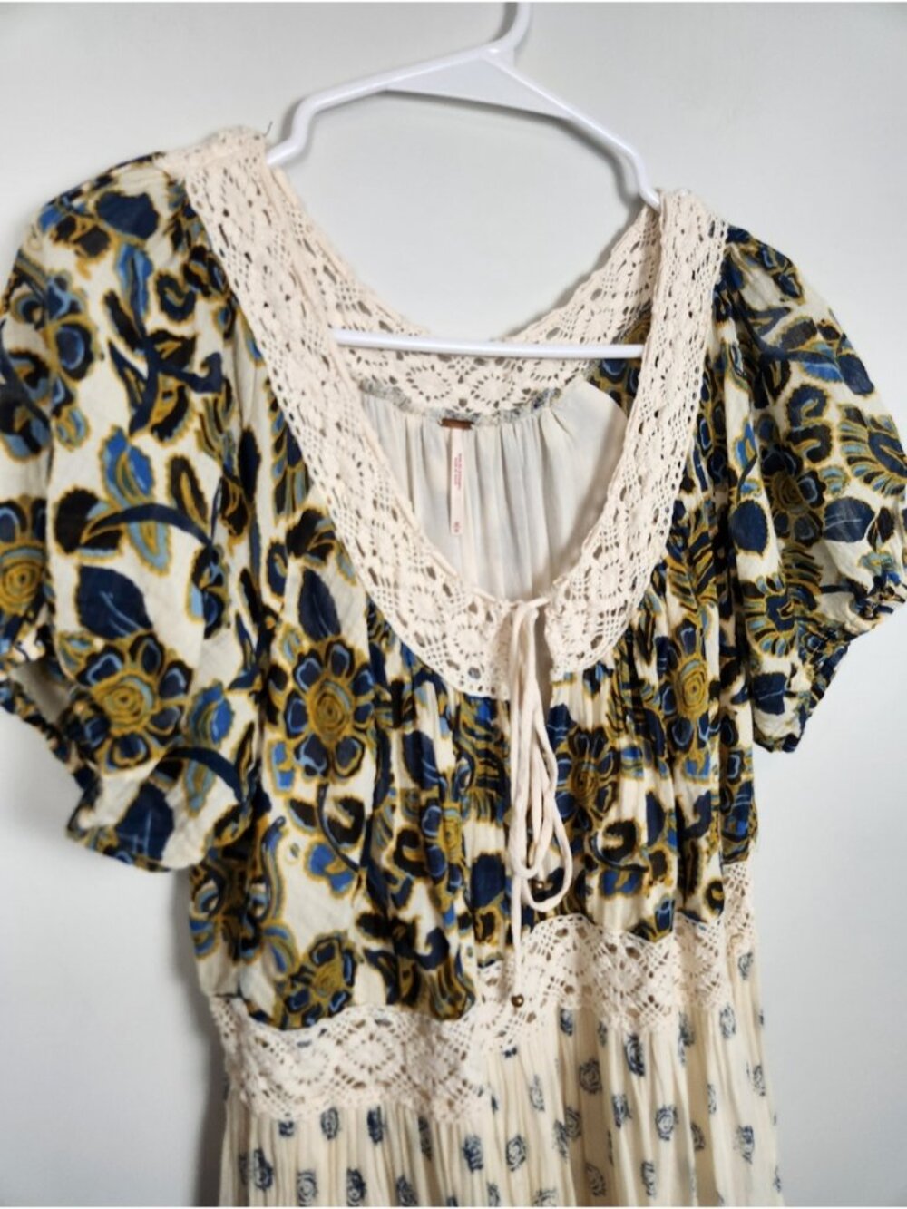 Free People Ivory Tiered Beautiful Boho Sun Chaser Midi Maxi Dress Size M Cotton - Picture 7 of 15